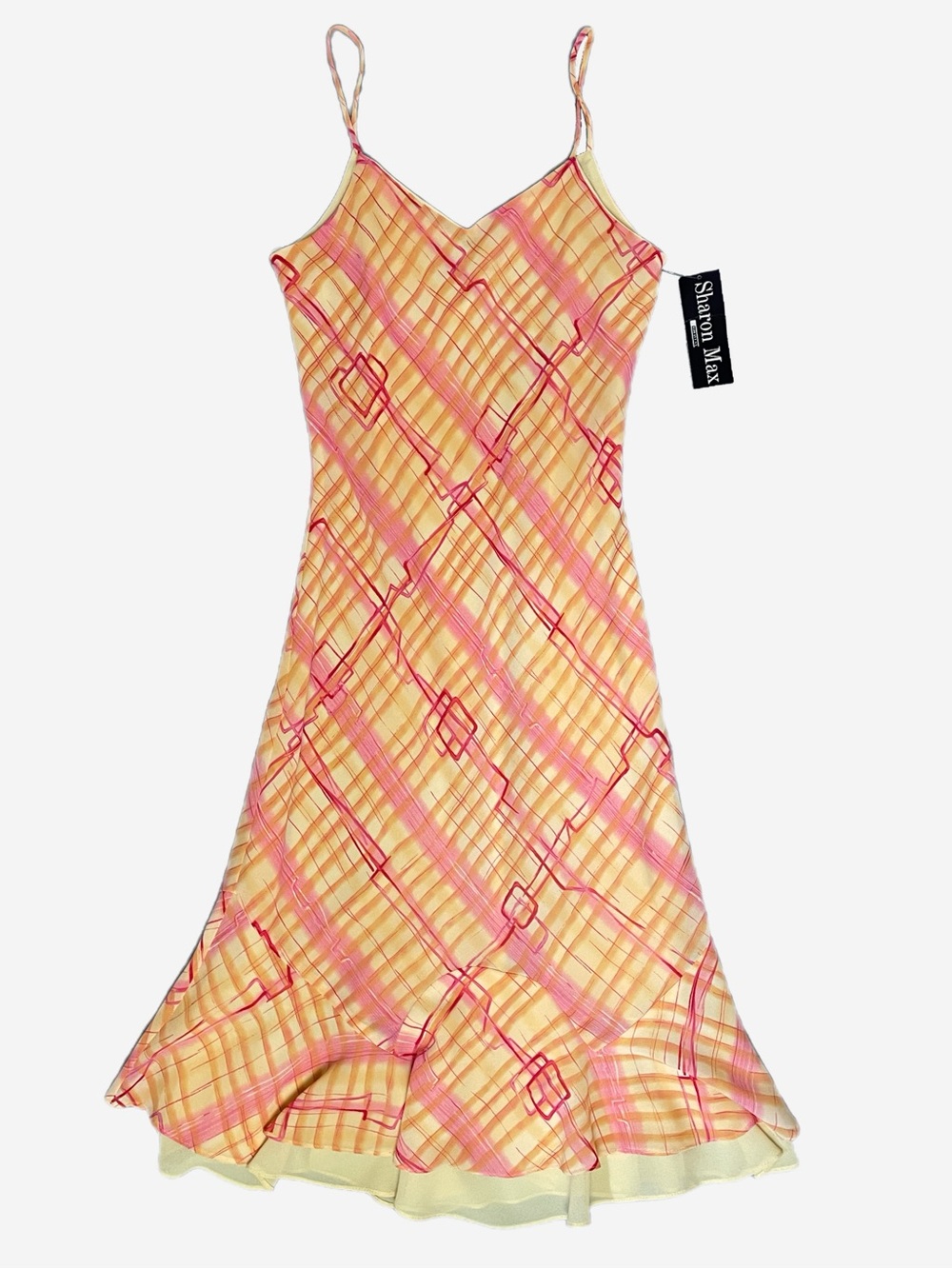 Vintage Y2K Sharon Max NWT Deadstock Orange pink geometric layered midi dress S - Picture 8 of 12
